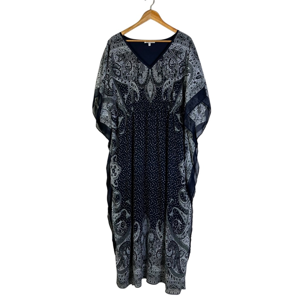 Speed Control New York Caftan Dress 2X Paisley Print V Neck Long Beach Cover Up